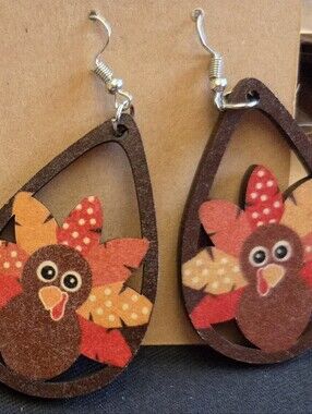 ŌBrown Turkey Teardrop Earrings - Cute Fall Accessory